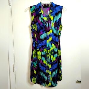 Apt. 9 (Size 8) Multicolored Print Front Button Down Belted Tunic/Dress